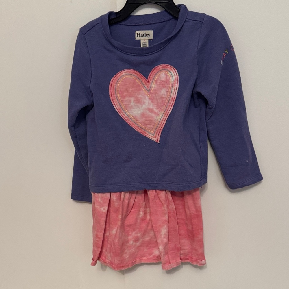 Hatley Long Sleeve Top with Heart Design - Blue and Pink